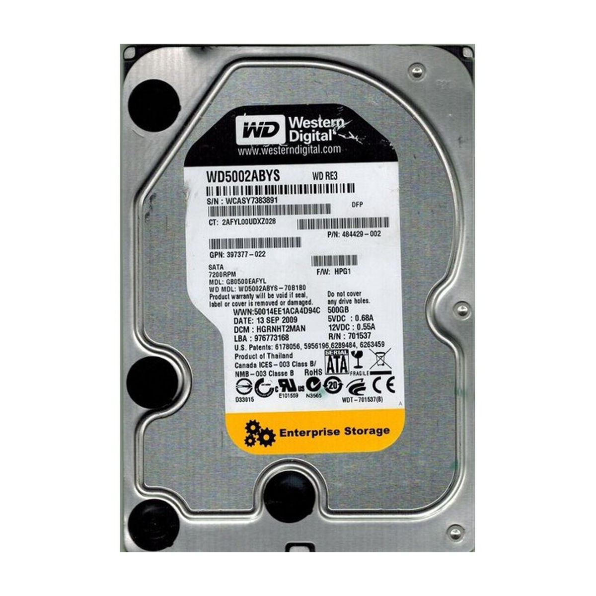 HP WD5002ABYS RE3 500GB SATA 7.2K 3,5 484429-002