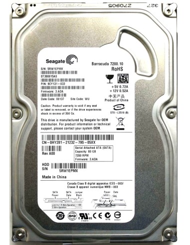 DYSK DELL 80GB SATA 7.2K 3,5 0HY281