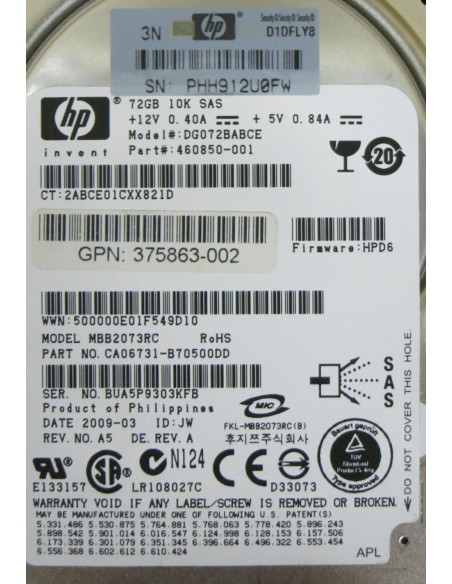 DYSK HP 72GB SAS 10K 3G 2,5 460850-001