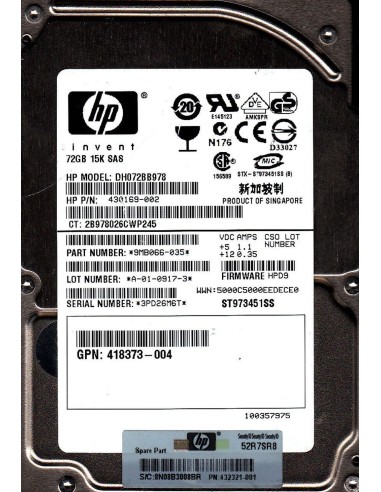 DYSK HP 72GB SAS 15K 3G 2,5 430169-002 DH072BB978