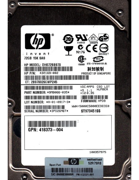 DYSK HP 72GB SAS 15K 3G 2,5 430169-002 DH072BB978
