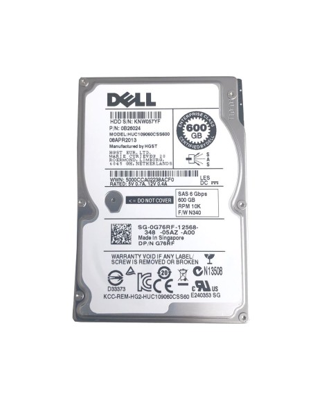 DYSK DELL 600GB SAS 6G 10K 2,5 RAMKA G76RF