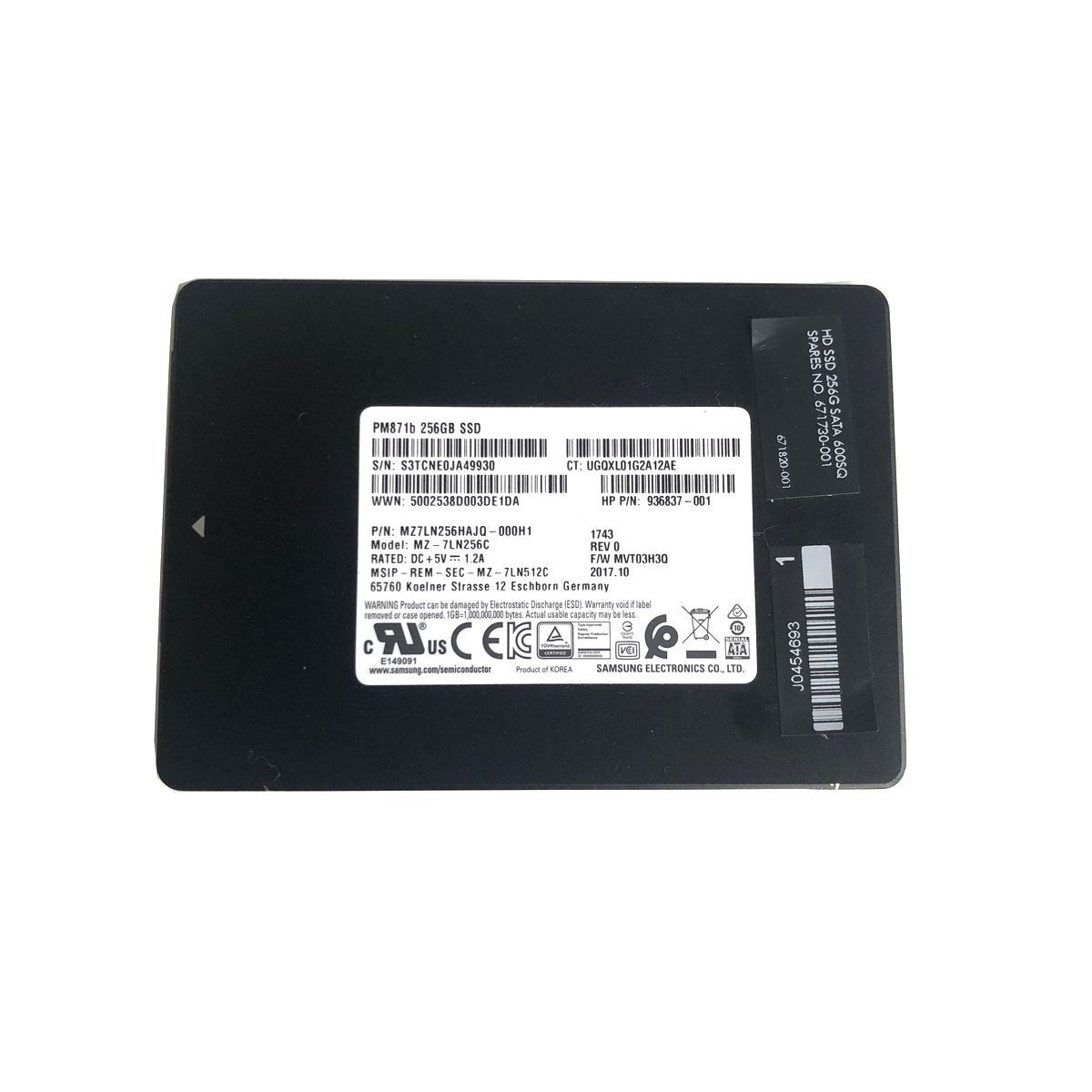 DYSK HP SAMSUNG PM871b 256GB SSD SATA 6G 2,5 7MM MZ-7LN256C 936837-001
