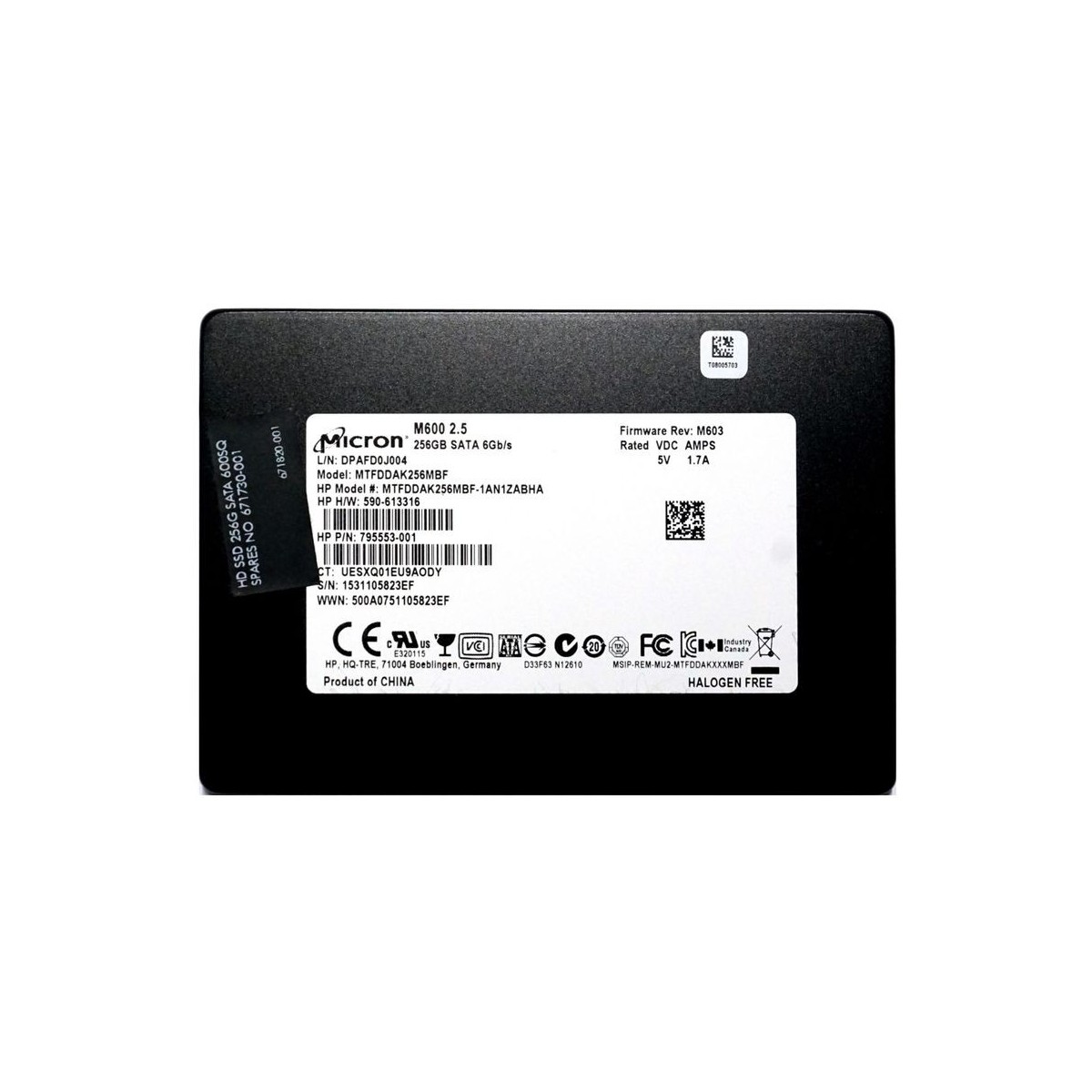 DYSK HP MICRON M600 256GB SSD SATA III 6G 2,5 MTFDDAK256MBF 795553-001