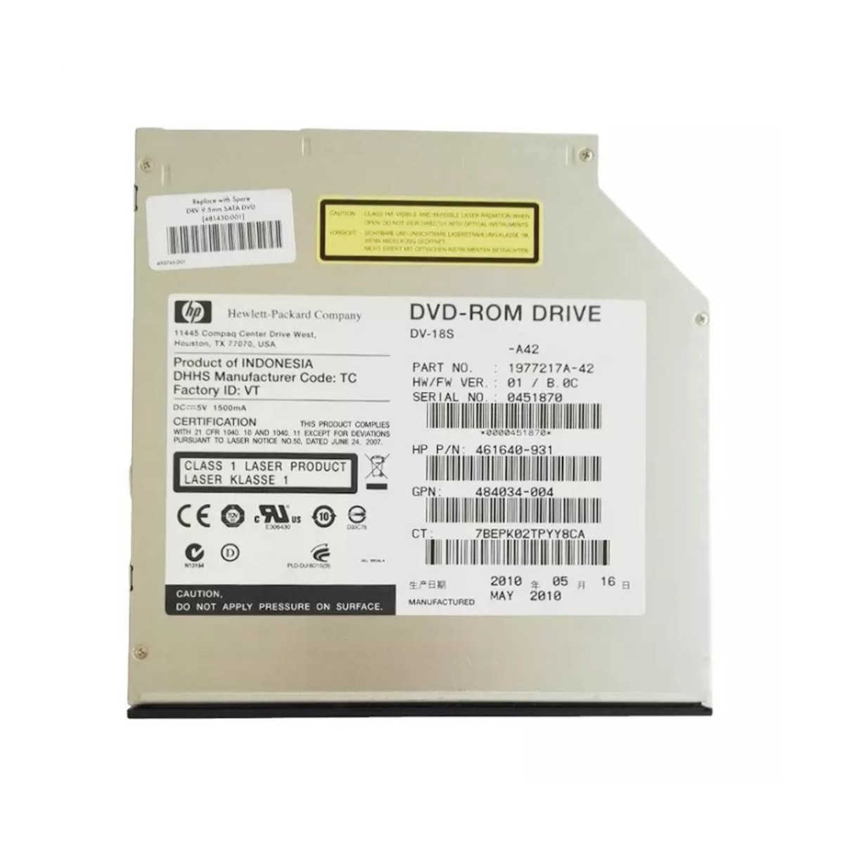 NAPED DVD-ROM HP DL120 G6 G7 DV-18S 461640-931