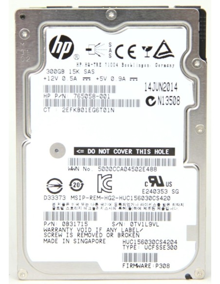 HP 3PAR 300GB SAS 15K 6G 2,5 765058-001