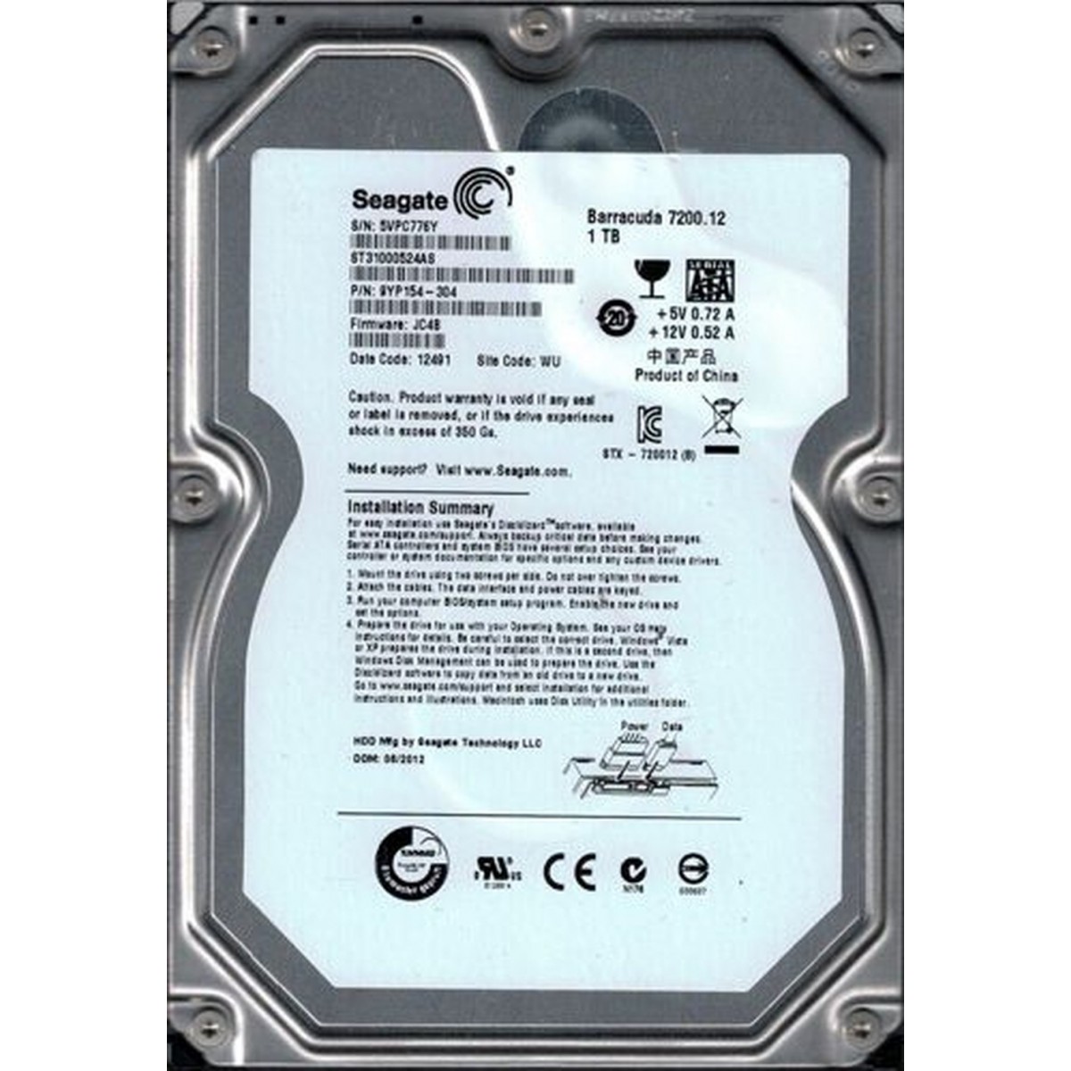 SEAGATE BARRACUDA 1TB SATA 3G 7,2K 3,5 ST31000524AS SEAGATE BARRACUDA 1TB SATA 3G 7,2K 3,5 ST31000524AS
