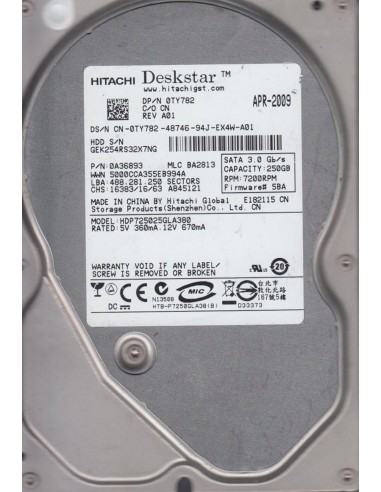 DYSK HITACHI DESKSTAR 250GB SATA 7.2K 3G 0A36893