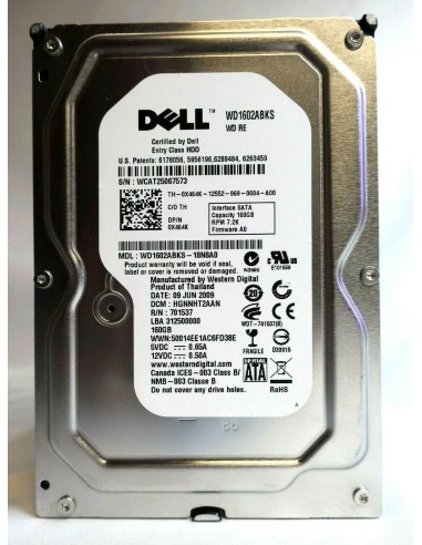DYSK DELL WD 160GB SATA 8MB CACHE 7.2K 3,5 WD1602ABKS 0X464K