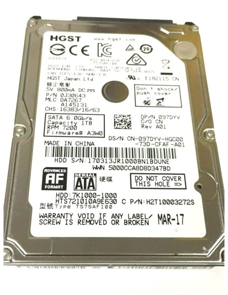 DELL HITACHI 1TB SATA 7.2K 6G 2,5 097DYV